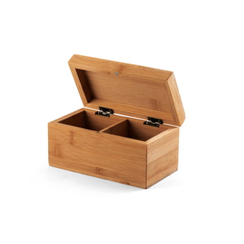 Caixa de Chá Personalizada Bambu 2 Compartimentos SP93977 Brinde Personalizado