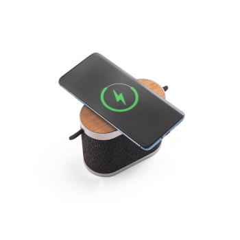 Caixa de Som Personalizada Bambu e Poliéster Sustentável SP97183 Brinde Personalizado