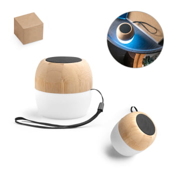 Caixa de Som Personalizada Bambu SP97124 Sustentável LED Brinde Personalizado