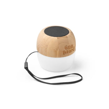 Caixa de Som Personalizada Bambu SP97124 Sustentável LED Brinde Personalizado