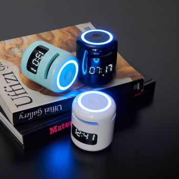 Caixa de Som Personalizada Multimídia Com Relógio X04064 Brinde Personalizado