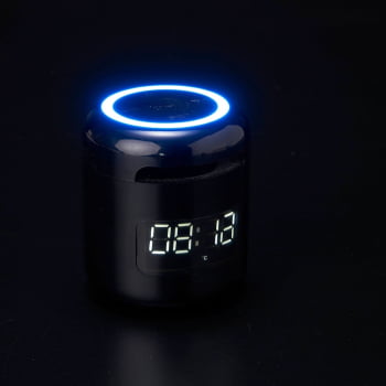 Caixa de Som Personalizada Multimídia Com Relógio X04064 Brinde Personalizado