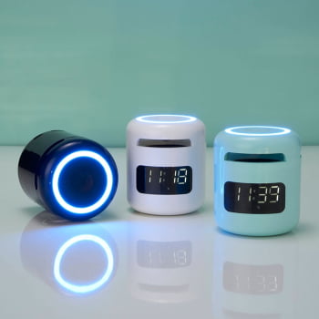Caixa de Som Personalizada Multimídia Com Relógio X04064 Brinde Personalizado