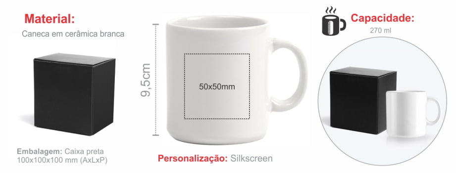 Caneca Personalizada Cerâmica 270 ML SMCO-41270 Brindes Personalizados