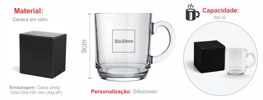 Caneca Personalizada Vidro 300 ML SMCO-42300 Brindes Personalizados