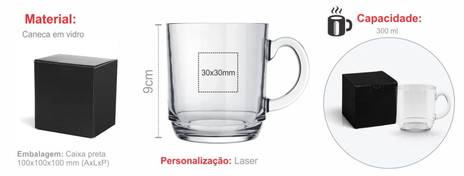 Caneca Personalizada Vidro 300 ML SMCO-42300 Brindes Personalizados
