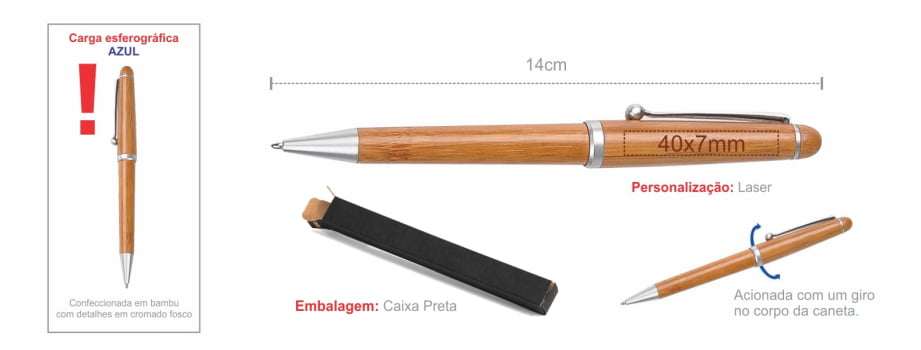 Caneta Personalizada Bambu SMCE-51003 Brinde Personalizado