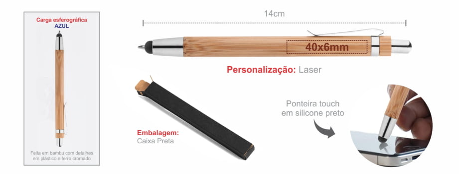 Caneta Personalizada Bambu SMCE-76003 Brindes Personalizados