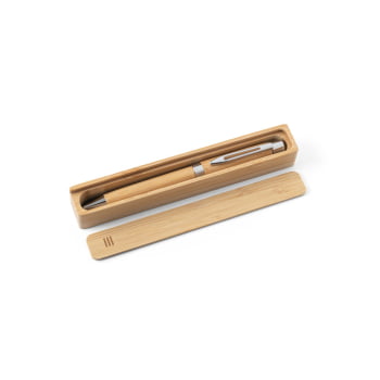 Caneta Personalizada Metal Bambu Sustentável MSP91789 Brindes Personalizados
