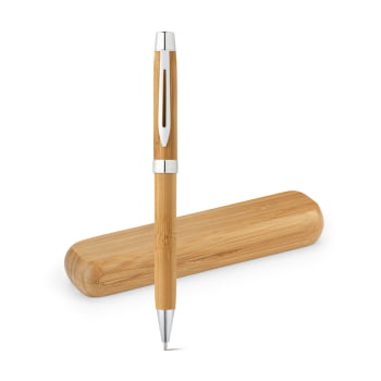 Caneta Personalizada Sustentável Bambu com Estojo MSP91820 Brindes Personalizados