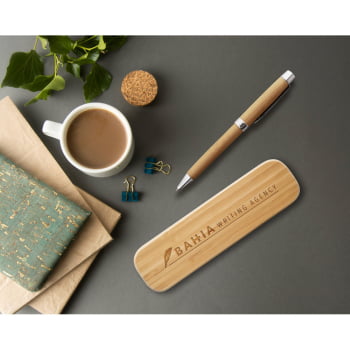 Caneta Personalizada Sustentável Bambu com Estojo MSP91820 Brindes Personalizados