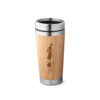 Copo Térmico Personalizado em Aço Inox e Bambu Sustentável 500 ml para Viagem Brindes Personalizados