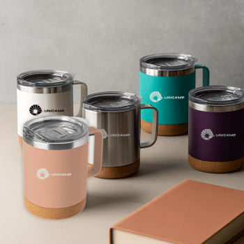 Brinde Presente Dia dos Professores Personalizado Caneca Térmica Personalizada Inox 350 ml com Tampa Base Cortiça ASICA8500-PROF