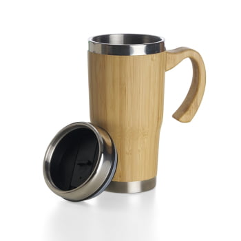 Caneca Personalizada Bambu e Inox 500 ml com Tampa Brindes Personalizados