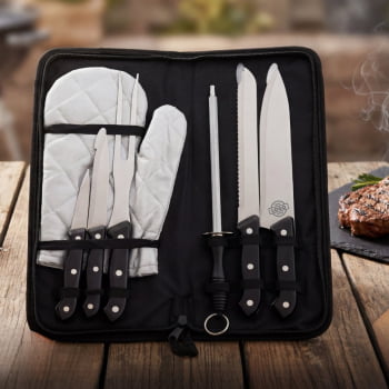 Brinde Presente dia dos Pais Kit Churrasco Personalizado Estojo de Nylon 7 Peças X12071-PAI
