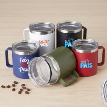 Brinde Presente Dia dos Pais Personalizado Caneca Térmica Inox 450 ml com Tampa Transparente 