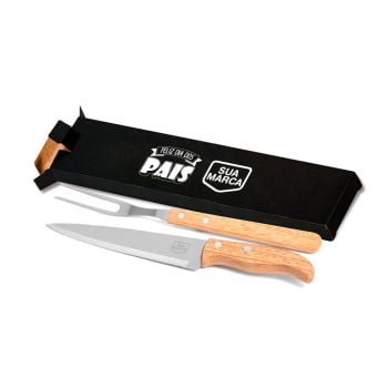 Brinde Presente Dia dos Pais Personalizado Facas e Garfo em Madeira SMKF-90406-PAI