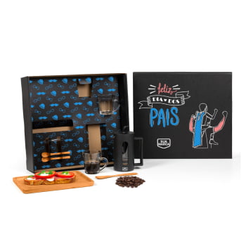 Brinde Presente Dia dos Pais Personalizado Kit Café Cafeteira Prensa Francesa SMKT-90576-PAI