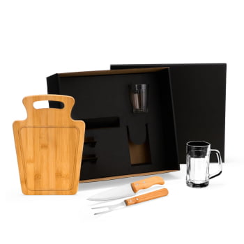 Brinde Presente Dia dos Pais Personalizado Kit Churrasco Bambu e Caneca SMKT-90511-PAI