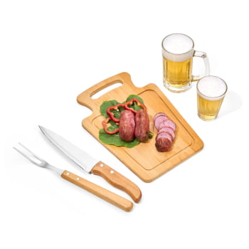 Brinde Presente Dia dos Pais Personalizado Kit Churrasco Bambu e Caneca SMKT-90511-PAI