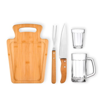 Brinde Presente Dia dos Pais Personalizado Kit Churrasco Bambu e Caneca SMKT-90511-PAI