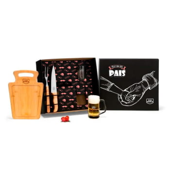 Brinde Presente Dia dos Pais Personalizado Kit Churrasco Bambu e Caneca SMKT-90511-PAI