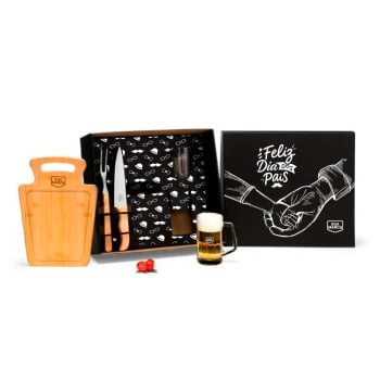 Brinde Presente Dia dos Pais Personalizado Kit Churrasco Bambu e Caneca SMKT-90511-PAI