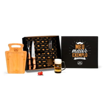 Brinde Presente Dia dos Pais Personalizado Kit Churrasco Bambu e Caneca SMKT-90511-PAI