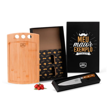 Brinde Presente Dia dos Pais Personalizado Kit Churrasco Bambu e Faca SMME-21263-PAI