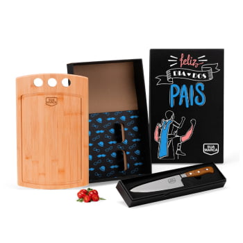 Brinde Presente Dia dos Pais Personalizado Kit Churrasco Bambu e Faca SMME-21263-PAI