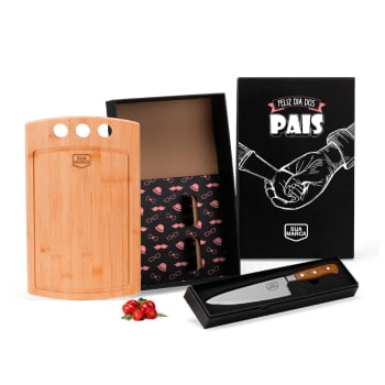 Brinde Presente Dia dos Pais Personalizado Kit Churrasco Bambu e Faca SMME-21263-PAI
