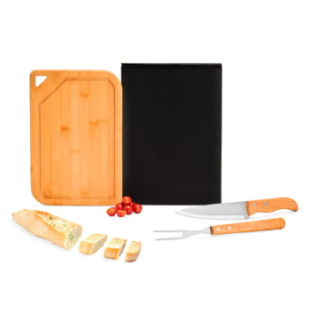 Brinde Presente Dia dos Pais Personalizado Kit Churrasco Bambu e Faca SMMX-70066-PAI