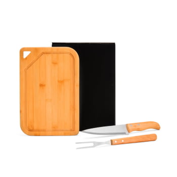 Brinde Presente Dia dos Pais Personalizado Kit Churrasco Bambu e Faca SMMX-70066-PAI