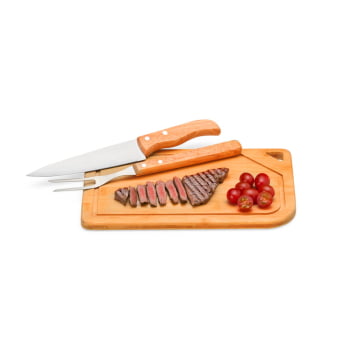 Brinde Presente Dia dos Pais Personalizado Kit Churrasco Bambu e Faca SMMX-70066-PAI