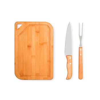 Brinde Presente Dia dos Pais Personalizado Kit Churrasco Bambu e Faca SMMX-70066-PAI