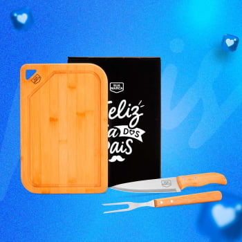 Brinde Presente Dia dos Pais Personalizado Kit Churrasco Bambu e Faca SMMX-70066-PAI