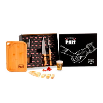 Brinde Presente Dia dos Pais Personalizado Kit Churrasco Bambu e Vidro SMKT-90481-PAI