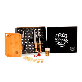 Brinde Presente Dia dos Pais Personalizado Kit Churrasco Bambu e Vidro SMKT-90481-PAI