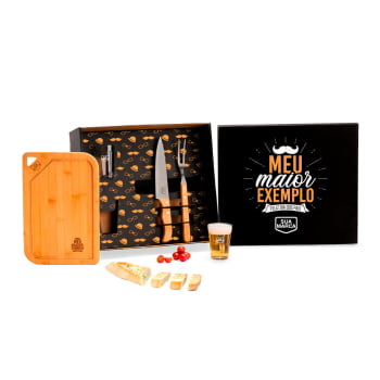 Brinde Presente Dia dos Pais Personalizado Kit Churrasco Bambu e Vidro SMKT-90481-PAI