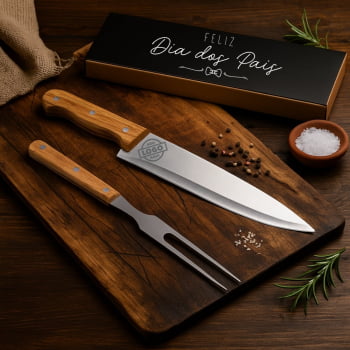 Brinde Presente Dia dos Pais Personalizado Kit Churrasco Caixa Kraft 2 Peças SP94139-PAI