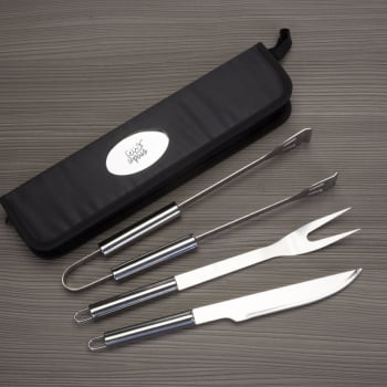 Brinde Presente Dia dos Pais Personalizado Kit Churrasco Estojo de Nylon 3 peças Inox X07446-PAI