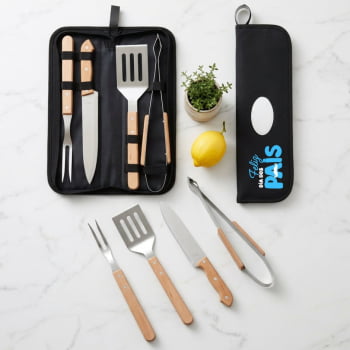 Brinde Presente dia dos Pais Personalizado Kit Churrasco Estojo de Nylon 4 Peças X08199-PAI