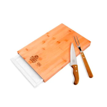 Brinde Presente dia dos Pais Personalizado Kit Churrasco Personalizado Bambu / Madeira / Inox 4 Peças SMMB-37063-PAI
