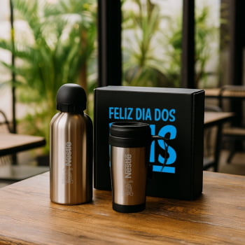 Brinde Presente Dia dos Pais Personalizado Kit Garrafa e Caneca 2 Peças 600 ML / 410 ML SMIX-41601-PAI