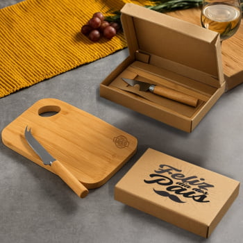 Brinde Presente Dia dos Pais Personalizado Kit Queijo 2 Peças Caixa Kraft SP94028-PAI