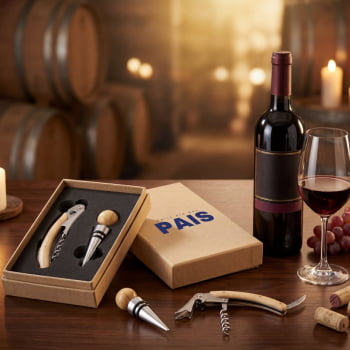 Brinde Presente Dia dos Pais Personalizado Kit Vinho 2 Peças Saca Rolhas e Rolha Metal SP94328
