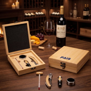 Brinde Presente Dia dos Pais Personalizado Kit Vinho 4 Peças X19126 