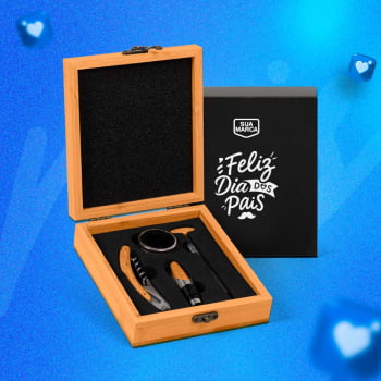 Brinde Presente Dia dos Pais Personalizado Kit Vinho Bambu 5 itens SMPV-00833-PAI