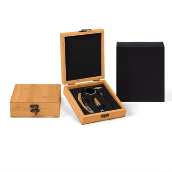 Brinde Presente Dia dos Pais Personalizado Kit Vinho Bambu 5 itens SMPV-00833-PAI