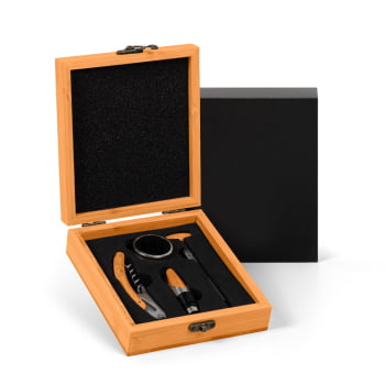 Brinde Presente Dia dos Pais Personalizado Kit Vinho Bambu 5 itens SMPV-00833-PAI
